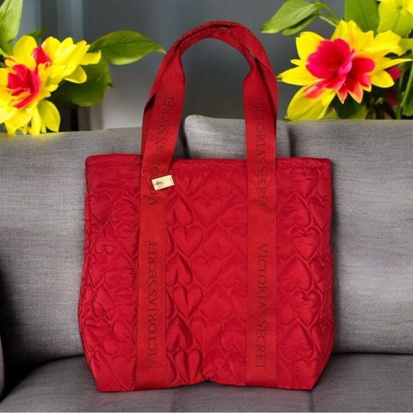 Victoria's Secret Red Quilted Tote Bag - Picture 1 of 2